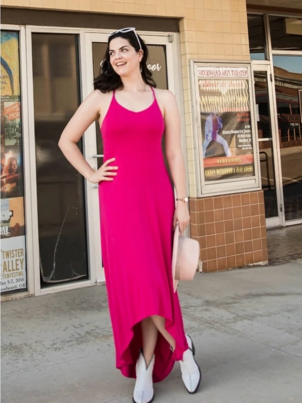 Tabitha Webb Bright Pink Sleeveless High-Low Maxi Dress
